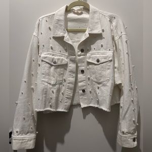 Pearl beaded denim jacket
